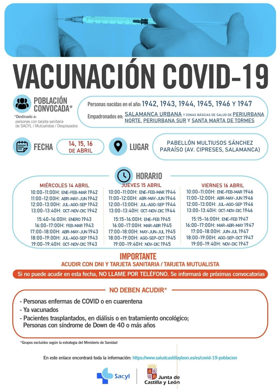Vacunaciu00f3n en Salamanca miu00e9rcoles 14 de abril