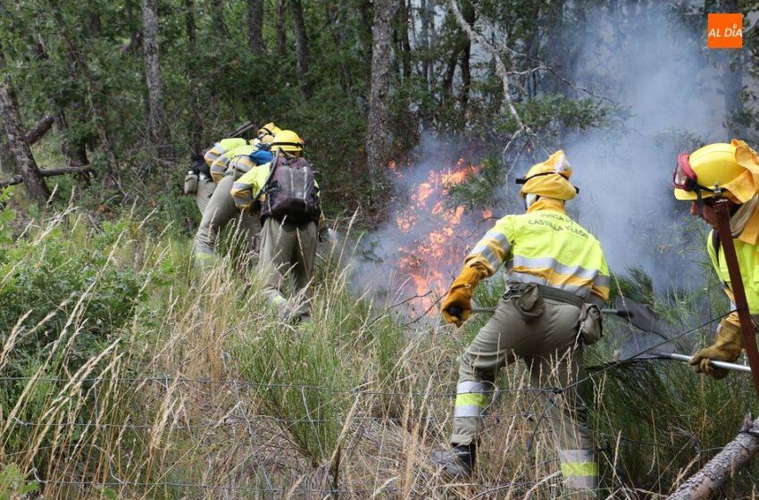  Medios aéreos y terrestres sofocan un incendio en Horcajo de Montemayor