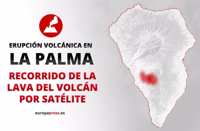  Mapa del recorrido de la lava en el volcán de La Palma por satélite