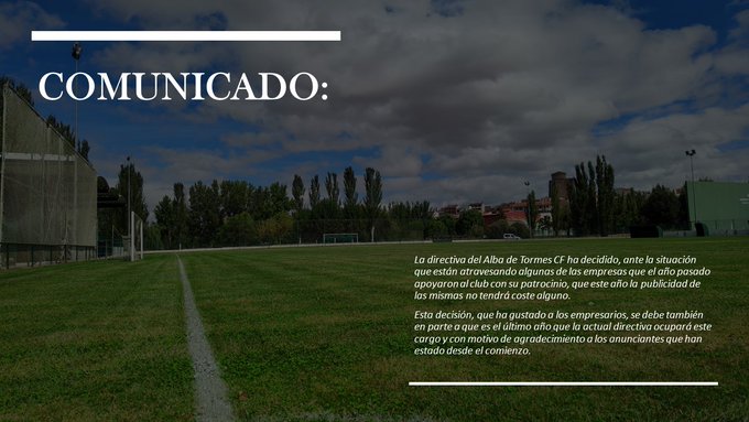  El Alba de Tormes Club de Fútbol ayudará a sus patrocinadores no cobrándoles la publicidad por patrocinio