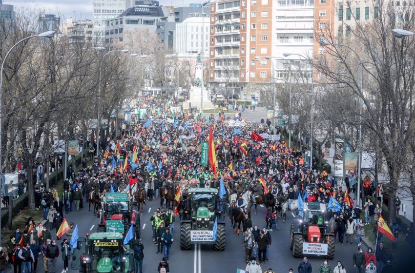 Miles de personas se manifiestan en Madrid contra las leyes que afectan al mundo rural: «Nos ponen zancadillas»