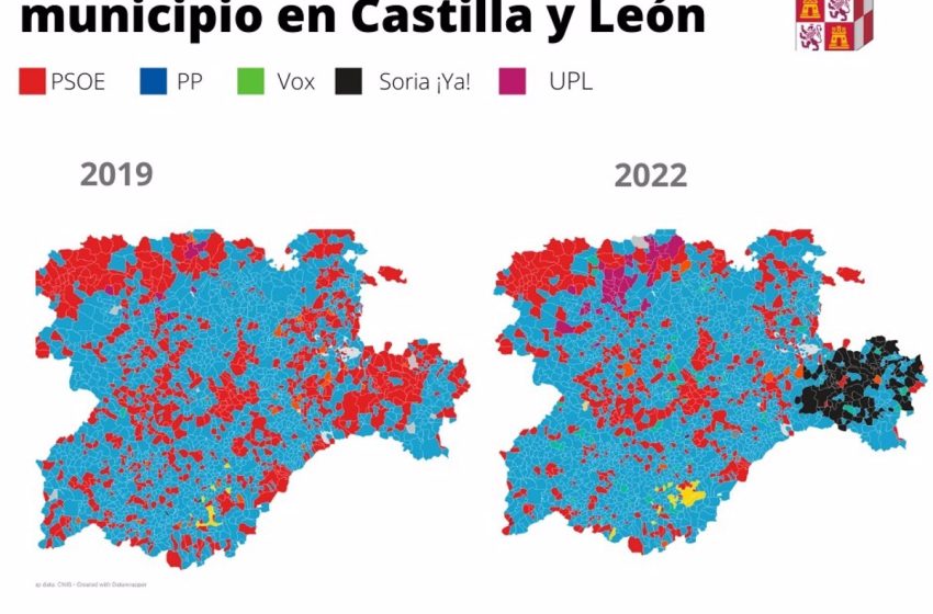  Mapa de resultados en las elecciones de Castilla y León, municipio a municipio