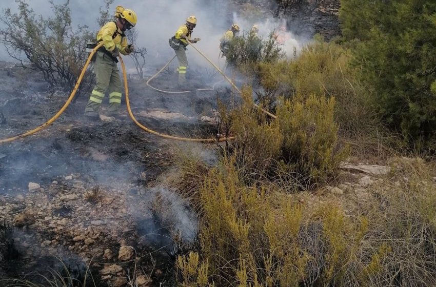  La ausencia de cambios climatológicos durante la noche mantiene estabilizado el incendio de Jumilla (Murcia)