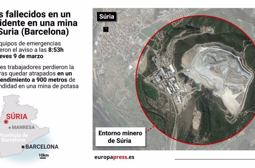  Mueren tres trabajadores atrapados en un accidente en la mina de Súria (Barcelona)