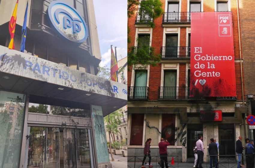  Atacan con pintura negra las sedes nacionales de PSOE y PP en Madrid