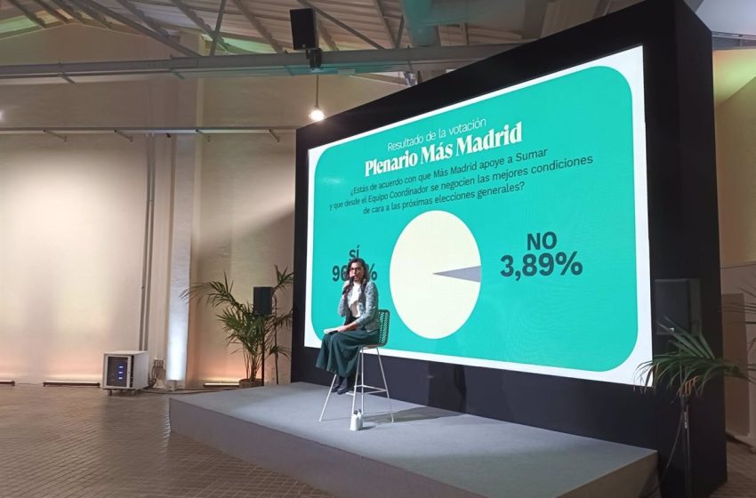  El 96,1% de Más Madrid vota a favor de que la formación política apoye a Sumar de cara al 23J